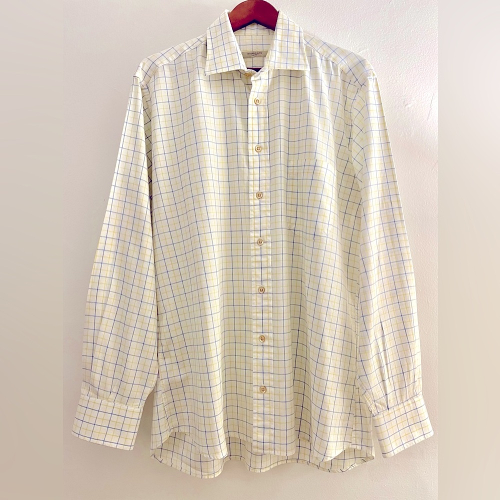 Burberry London Men's Yellow Blue check gingham longsleeve shirt size large